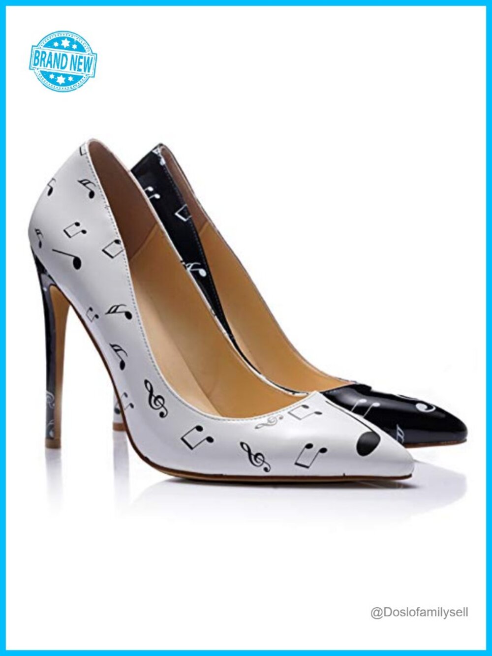 Womens Stiletto Heels Pumps Music Note Print Closed Toe Party Shoes